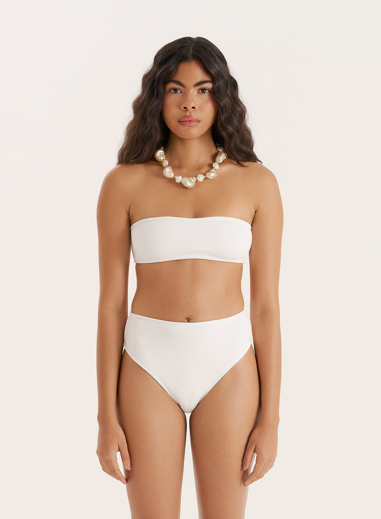 White Crinkle Bandeau Bikini Top- Rivia