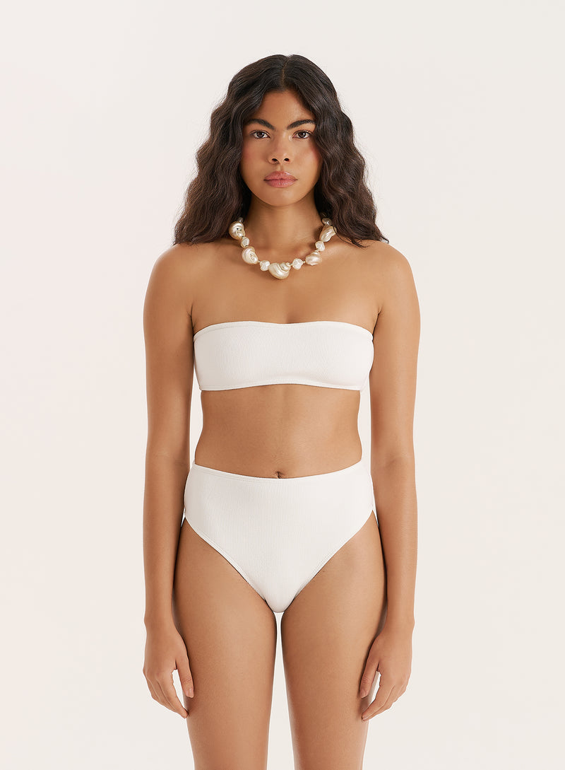 White Crinkle Bandeau Bikini Top- Rivia