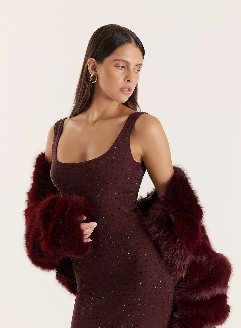 Chocolate Knitted Embellished Scoop Neck Dress- Joyce