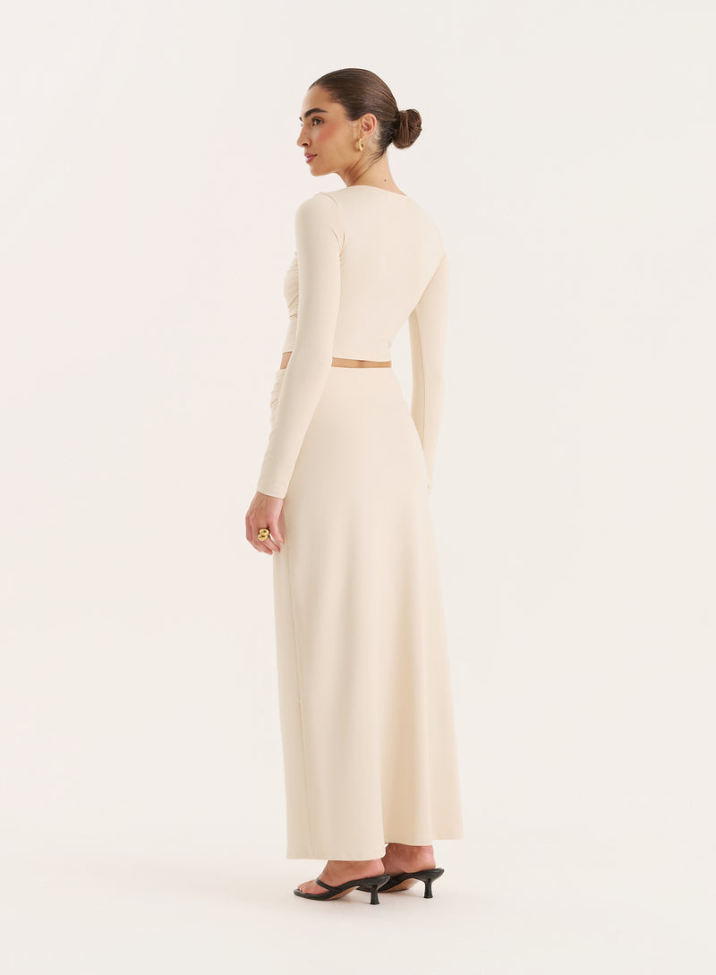 Cream Bust Detail Long Sleeve Cropped Top- Lyra