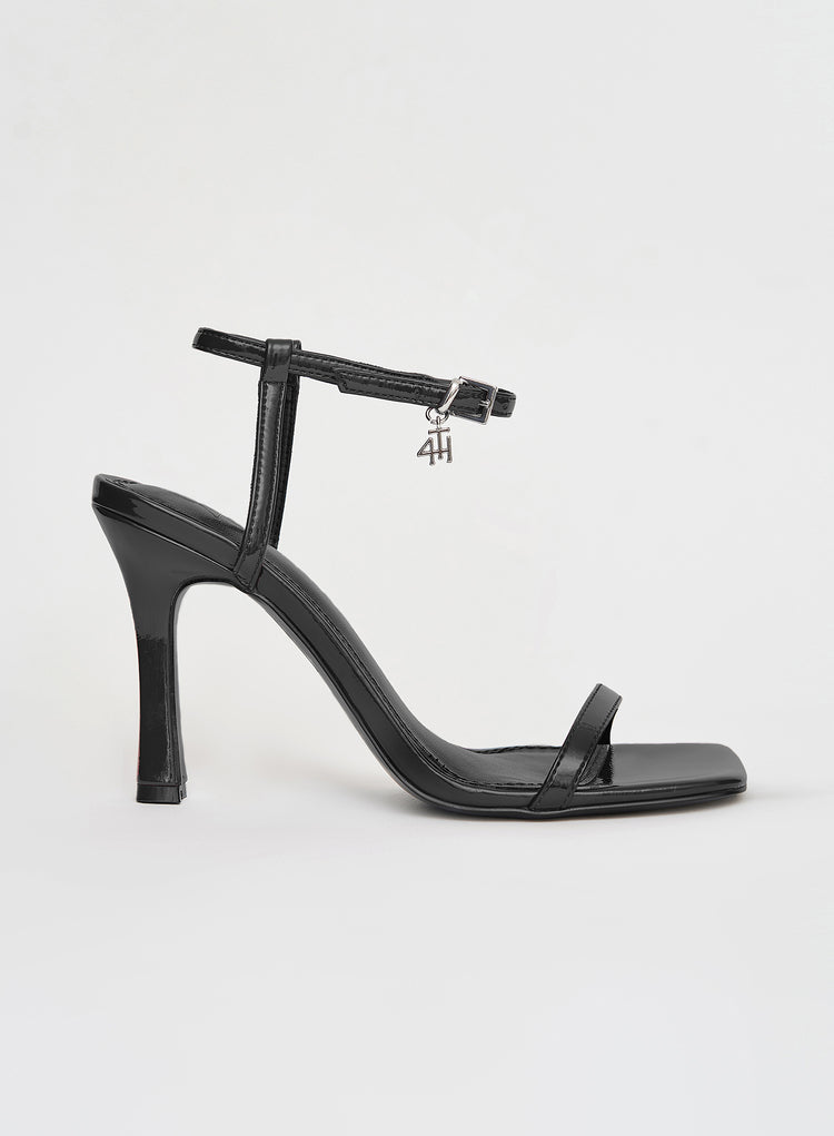 Black Strappy Heeled Patent Sandal- Berlin