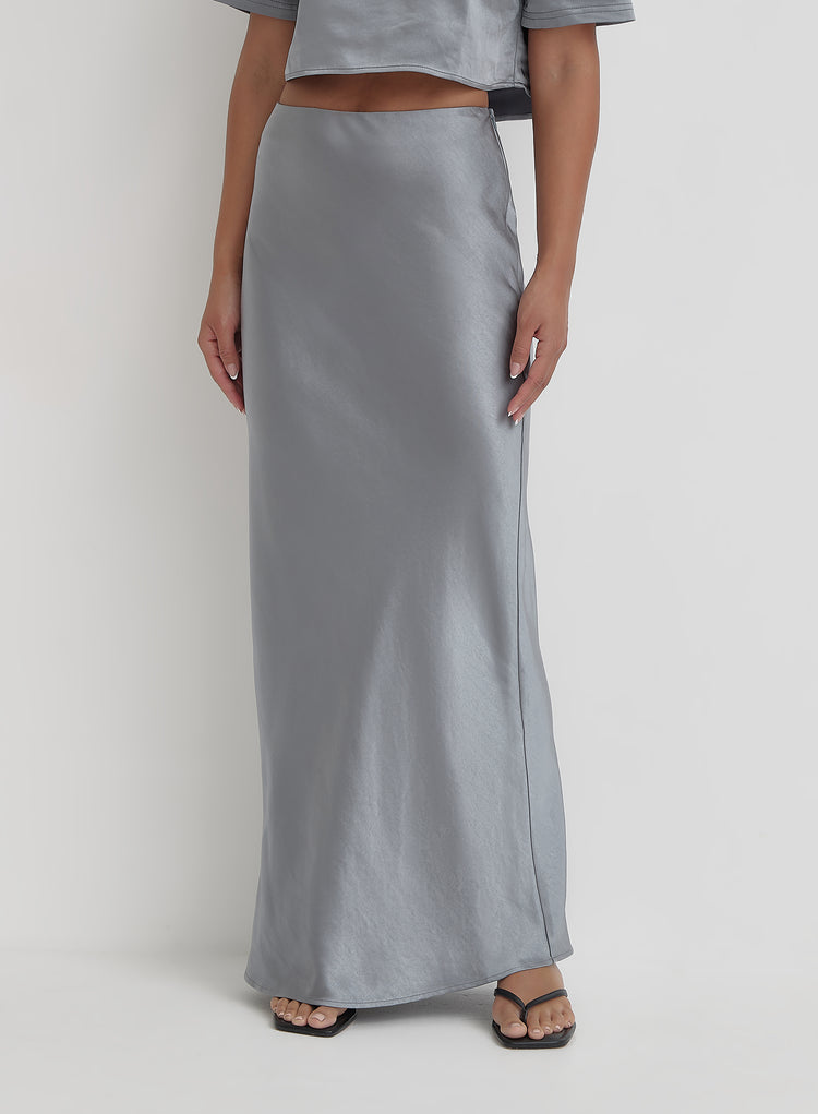 Blue Steel Satin Maxi Skirt- Dara