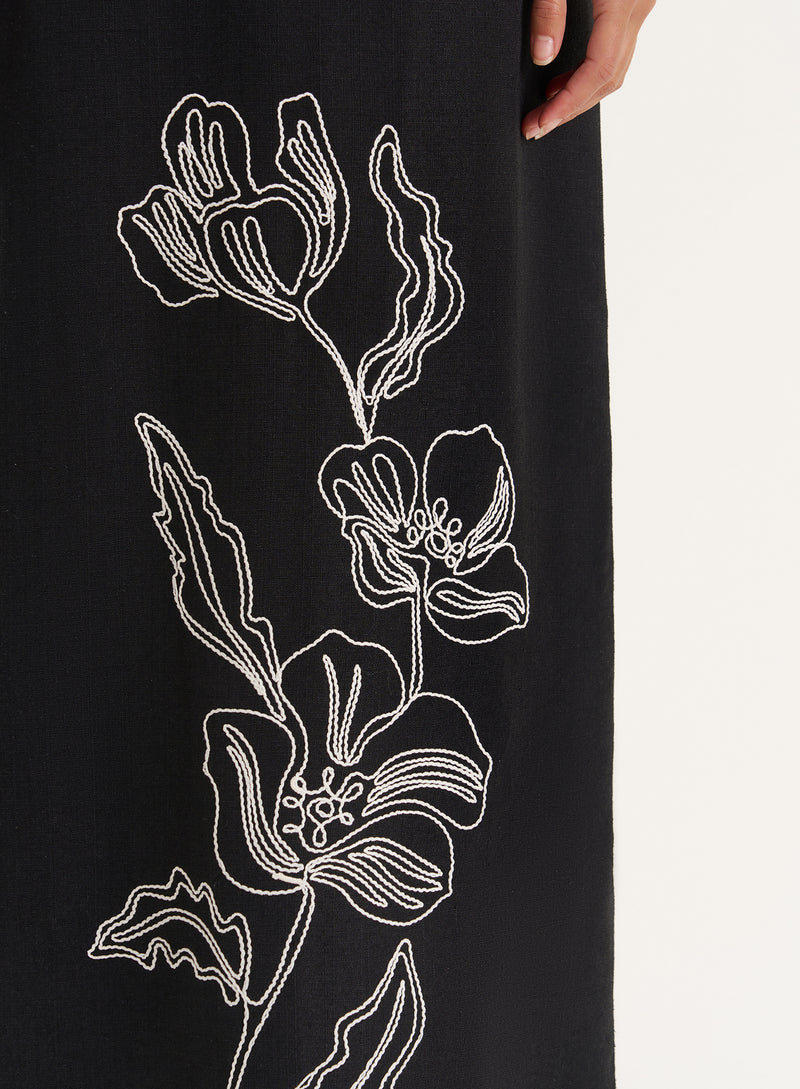 Black Floral Embroidered Maxi Dress- Simmi