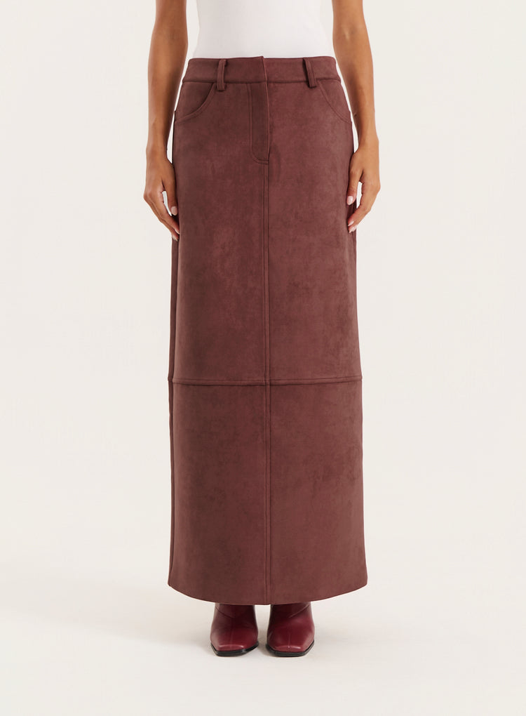Plum Faux Suede Maxi Skirt