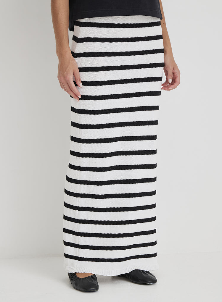 Black And White Stripe Knit Maxi Skirt- Rico