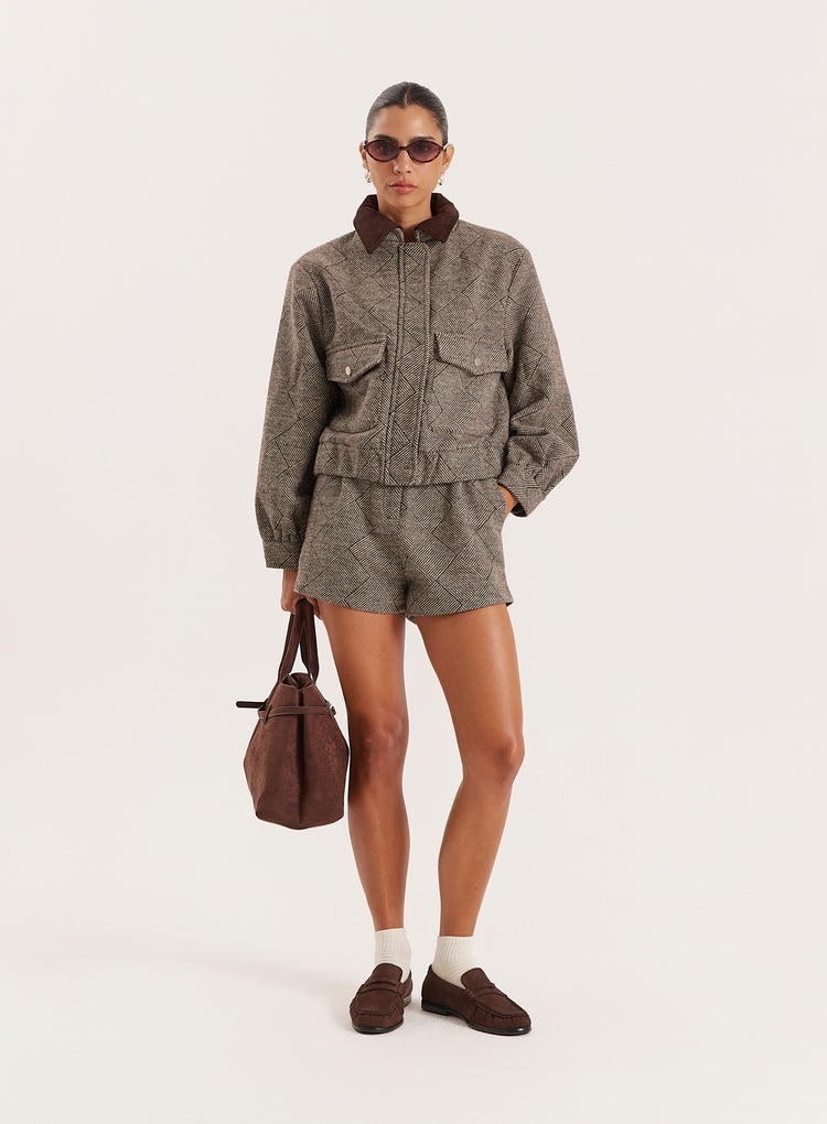 Brown Cropped Collared Trucker Jacket- Ingrid