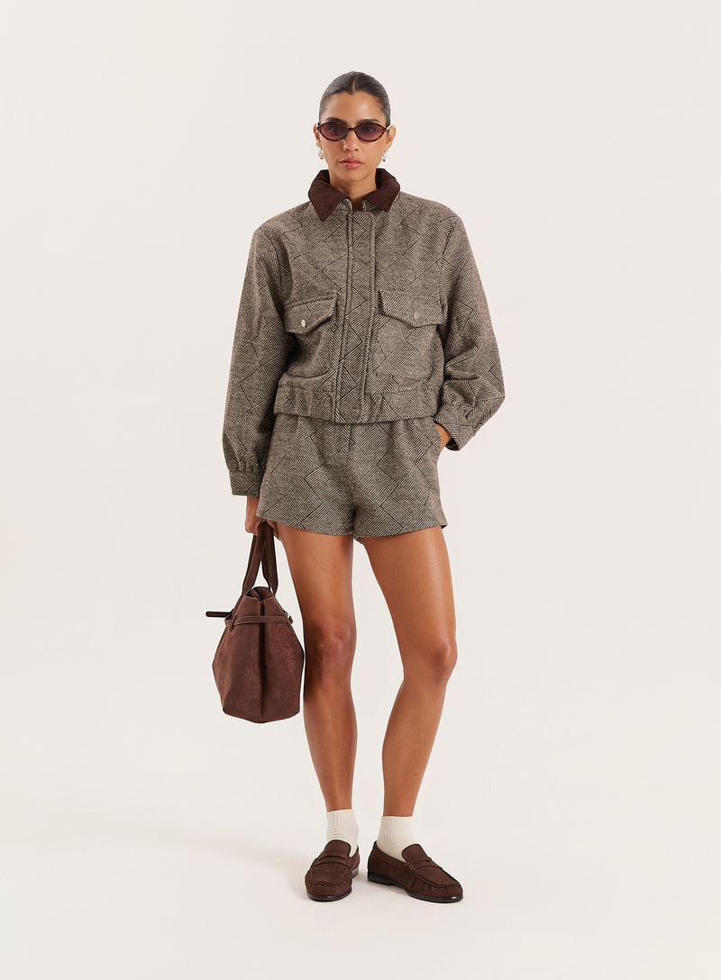 Brown Cropped Collared Trucker Jacket- Ingrid