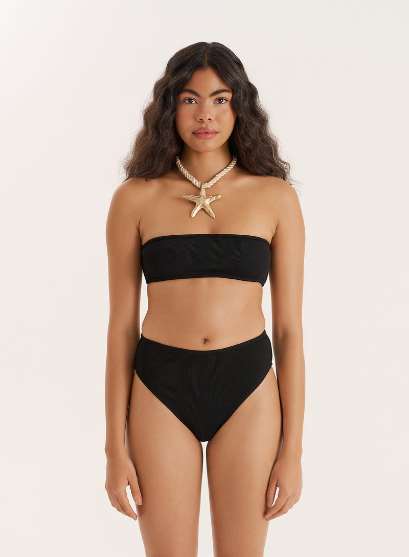 Black Crinkle Bandeau Bikini Top- Rivia