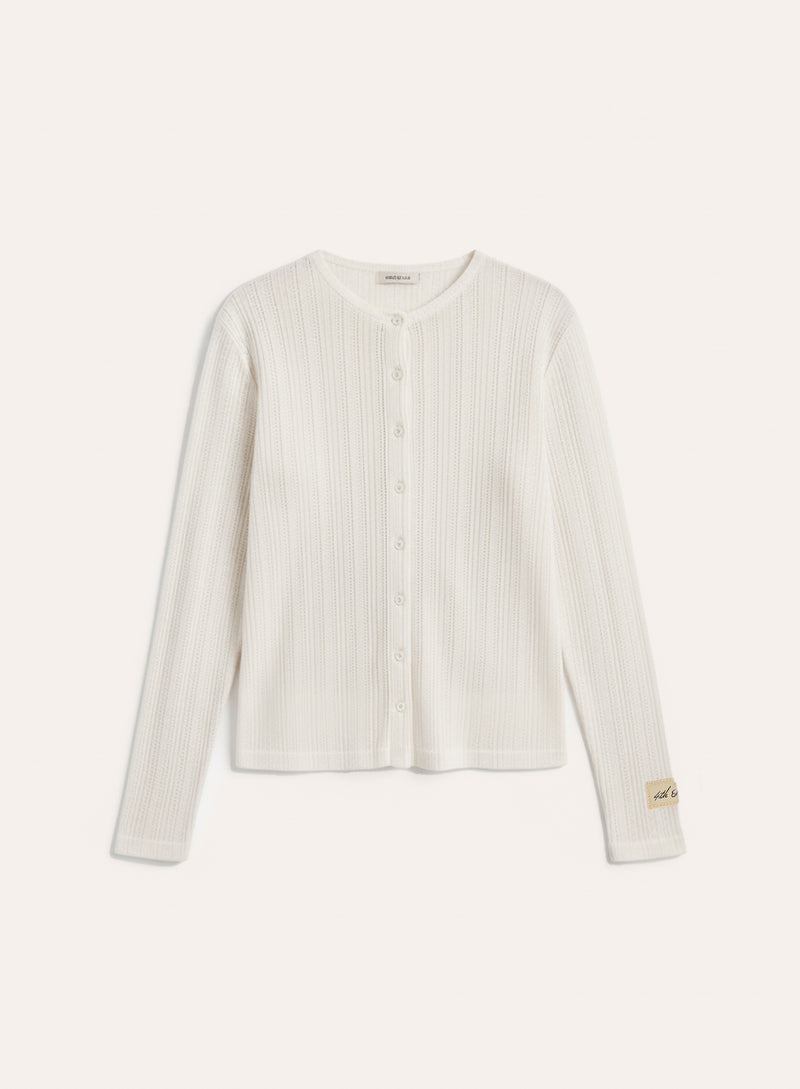 Ecru Pointelle Long Sleeve Buttoned Top