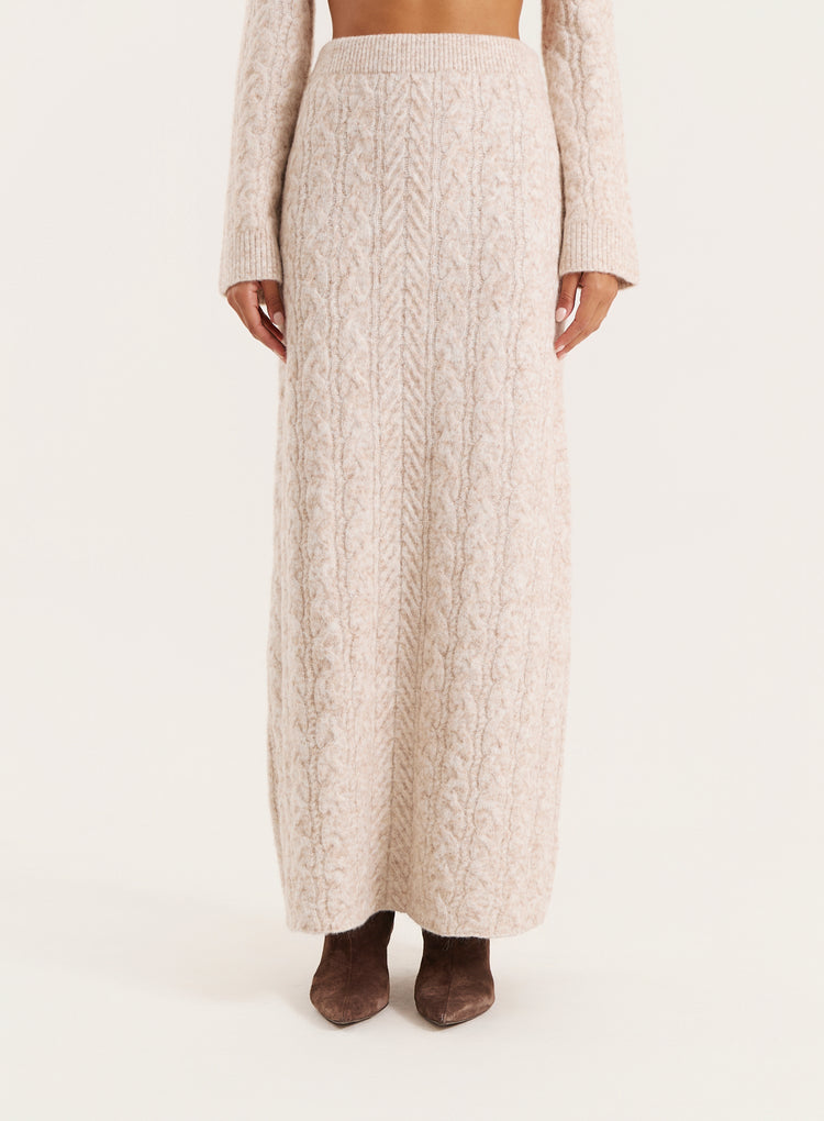 Camel Cable Knitted Maxi Skirt
