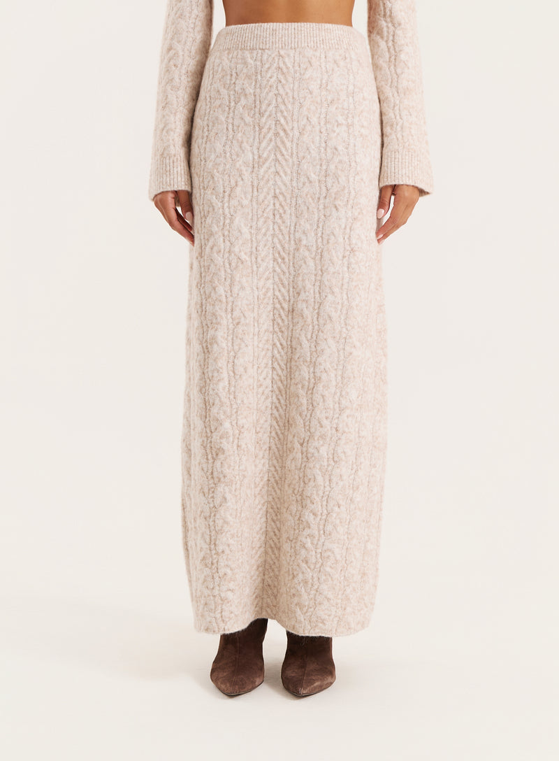 Camel Cable Knitted Maxi Skirt