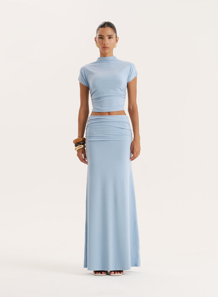 Blue Jersey Drop Waist Maxi Skirt- Elouisa