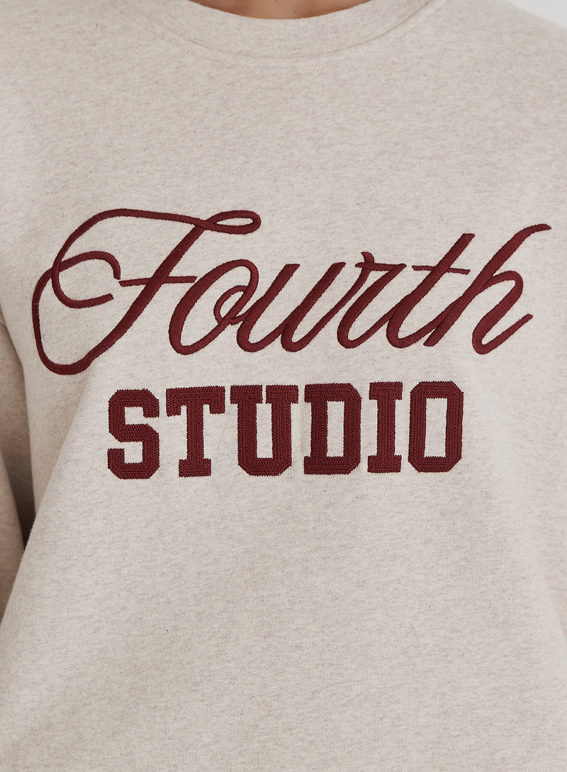 Oatmeal Fourth Studio Slogan Oversized Sweatshirt- Chester