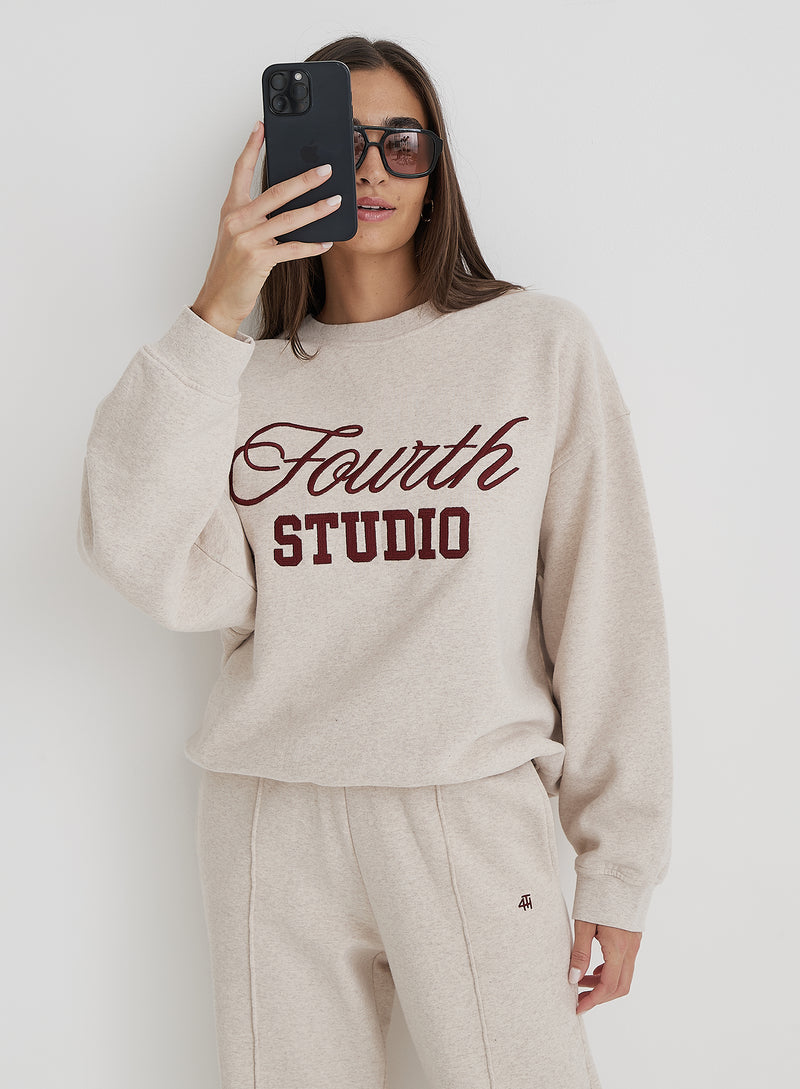 Oatmeal Fourth Studio Slogan Sweatshirt- Chester