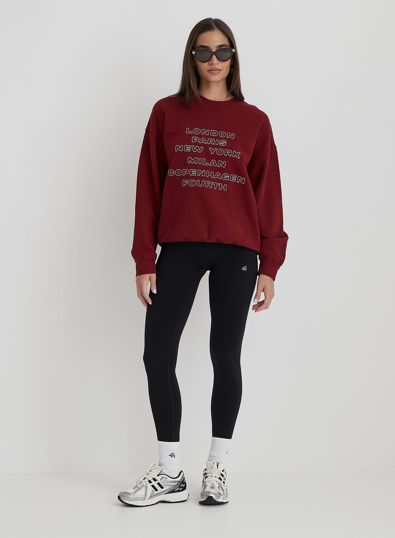 Burgundy Fashion Week Motif Oversized Sweatshirt- Elle