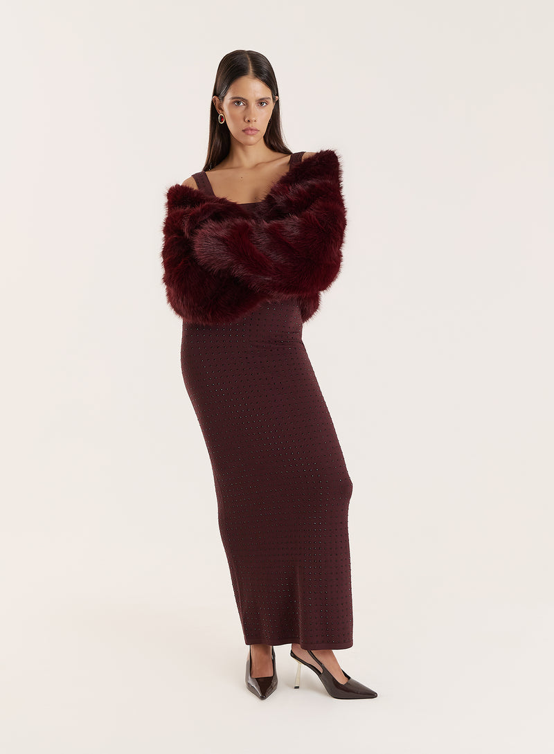 Chocolate Knitted Embellished Scoop Neck Dress- Joyce