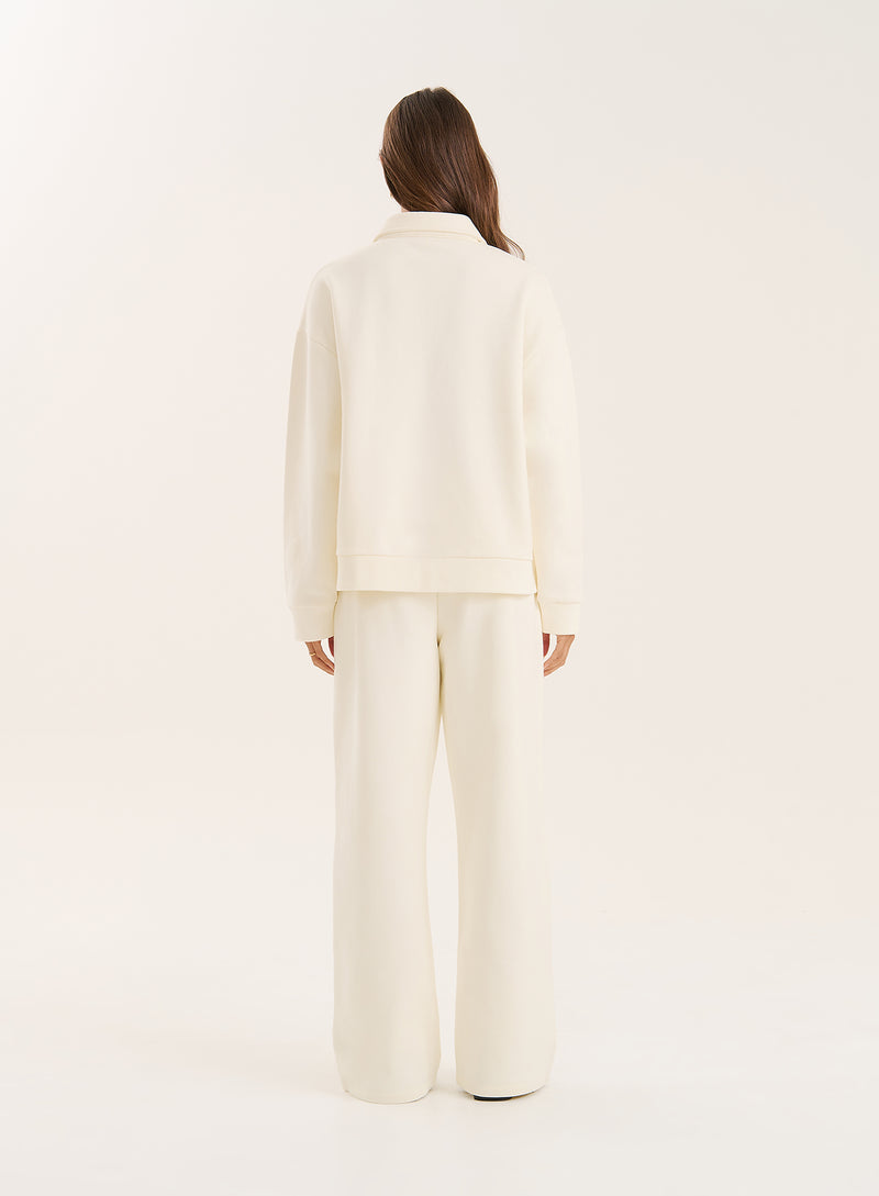 Ecru Logo Detail Zip Bomber Jacket