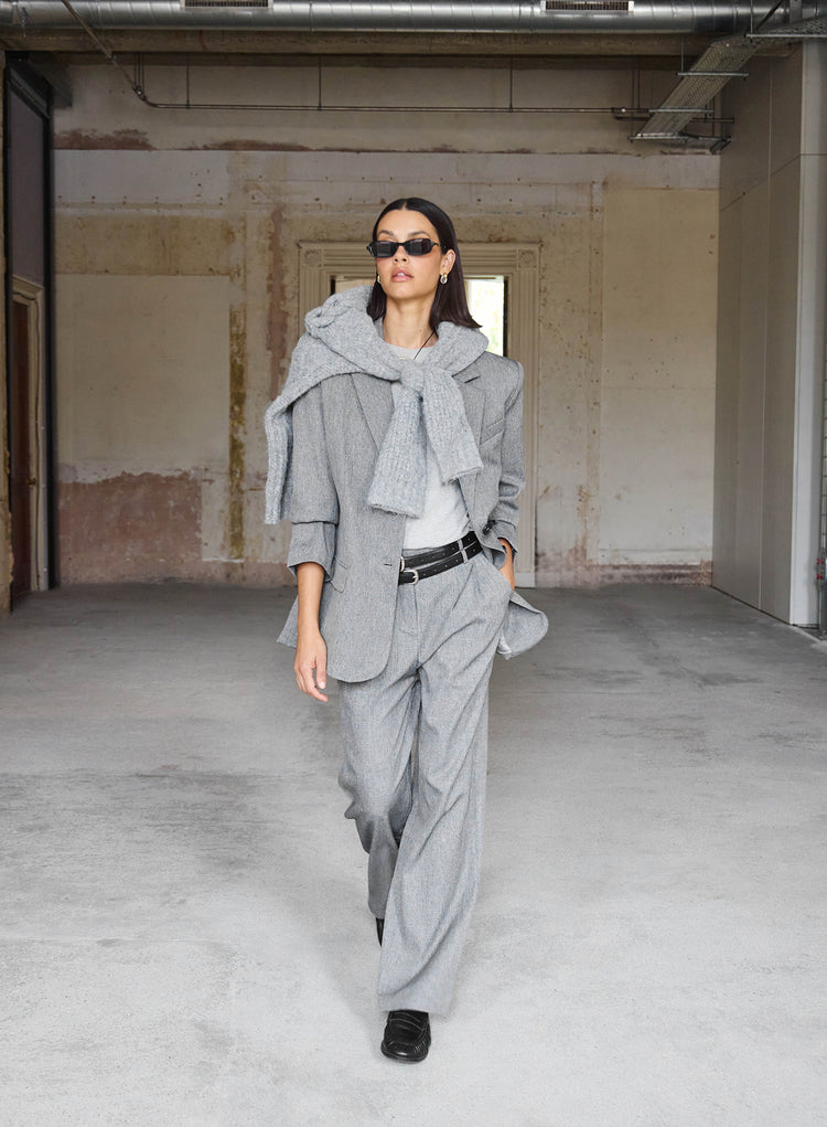 Grey Belted Tailored Wide Leg Trouser-Mira