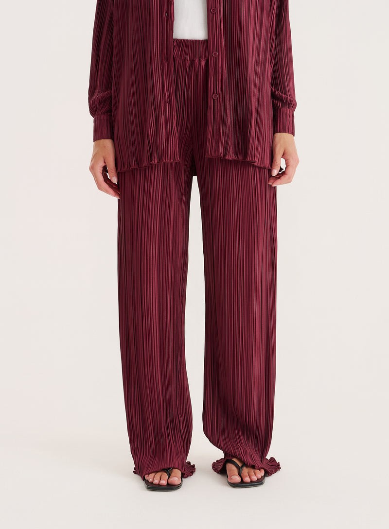 Burgundy Plisse Trouser- Palais