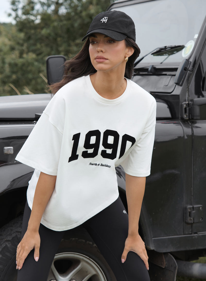 White 1990 Slogan Oversized T-Shirt- Oran