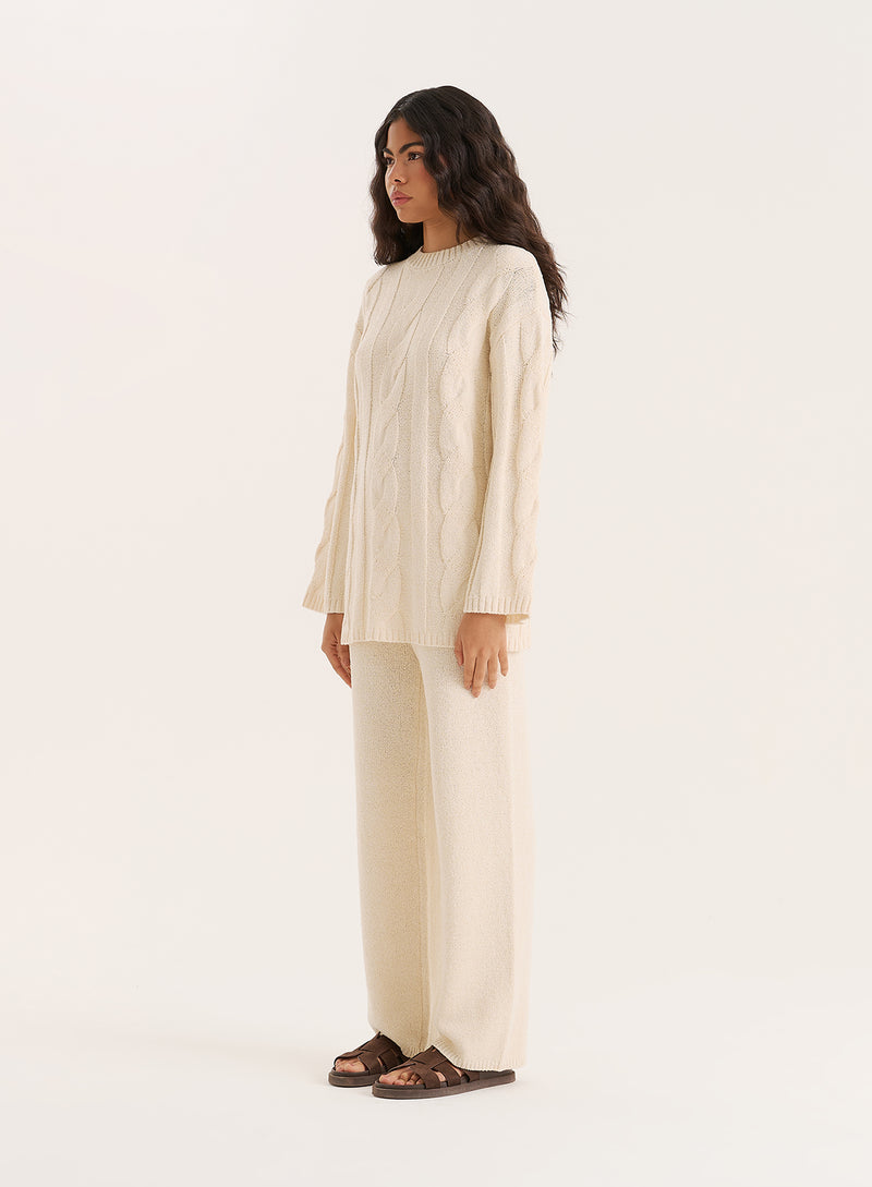 Ecru Fine Knit Trouser- Leonor