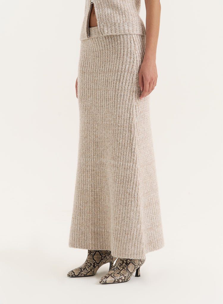 Camel Knitted Maxi Skirt- Brandy