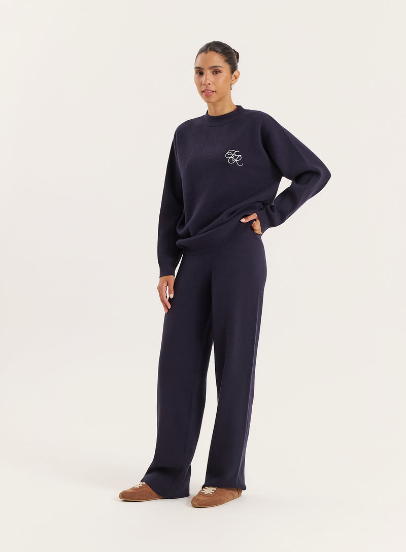 Navy Logo Detail Knitted Jumper- Lauren