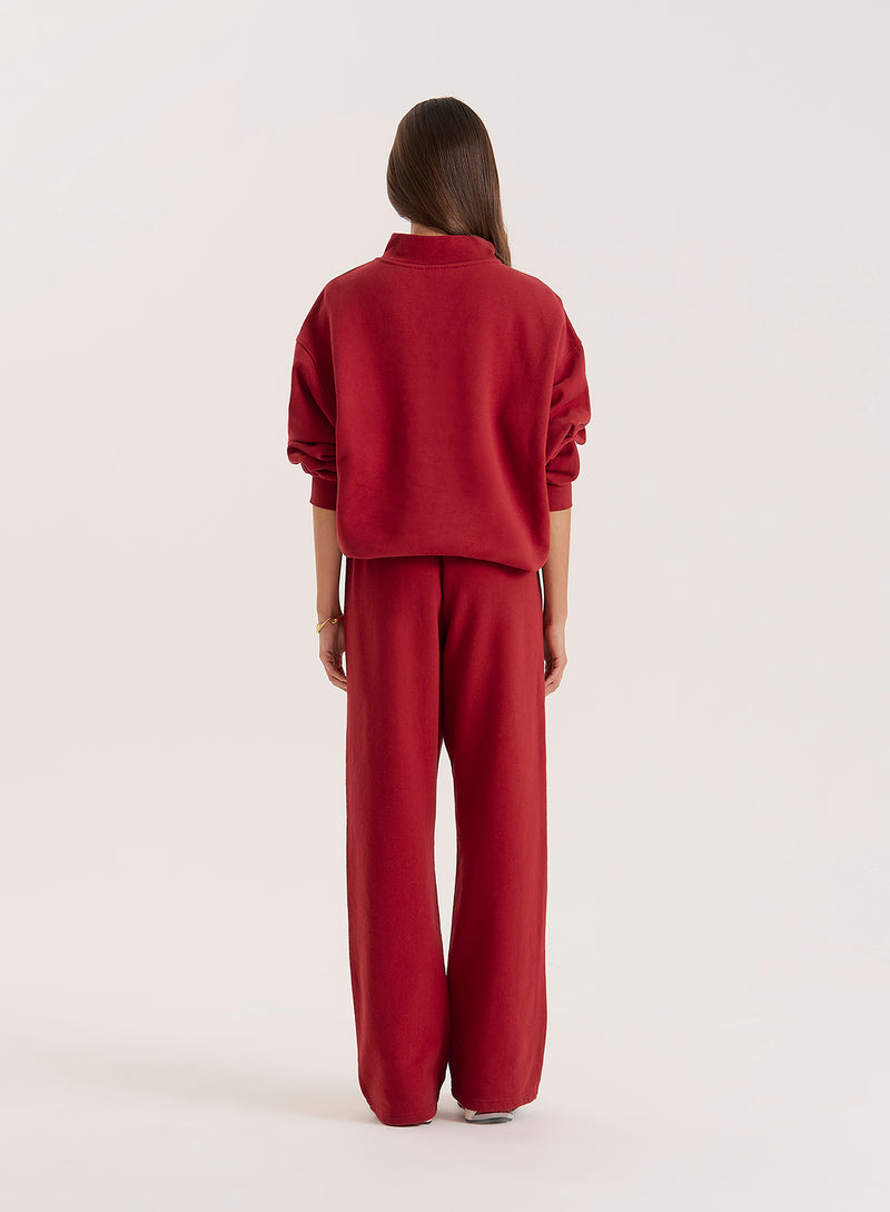 Red Branded Half Zip Cropped Sweatshirt- Gilly