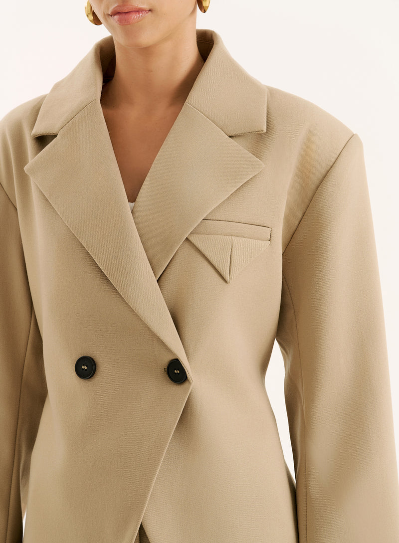 Camel Cinched Waist Tailored Blazer- Reese