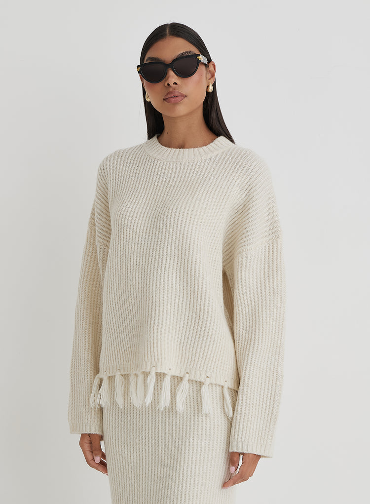 Cream Oversized Tassle Trim Jumper- Fallon