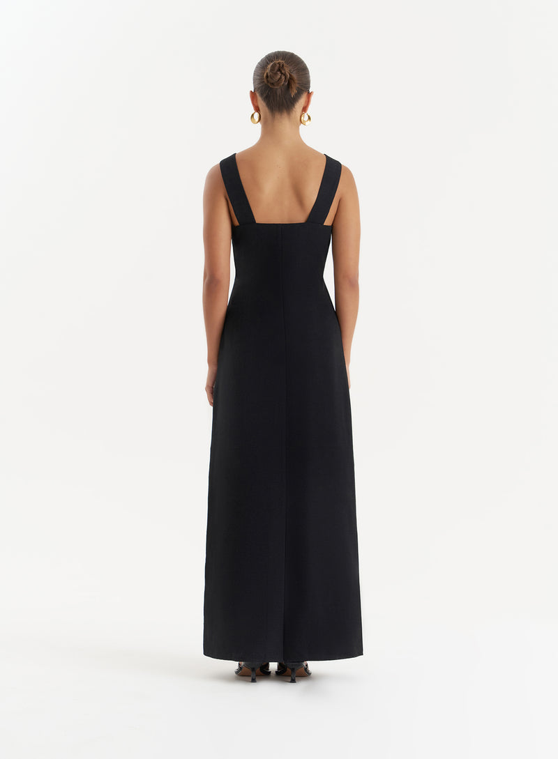 Black Floral Embroidered Maxi Dress- Simmi
