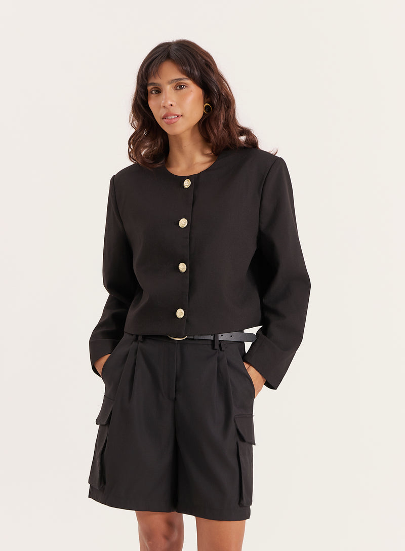 Black Cropped Tailored Jacket - Lilah