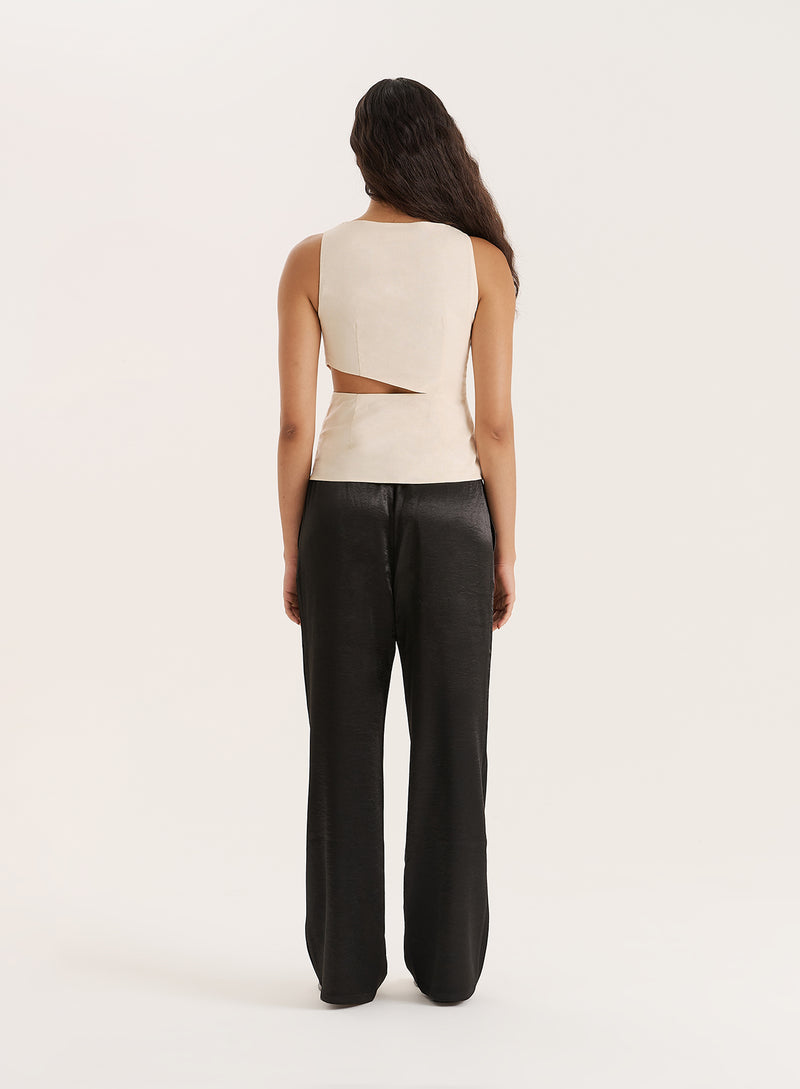 Cream Linen Blend Cut Out Hardware Detail Top- Milly