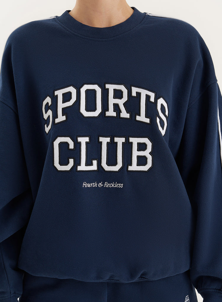 Navy Slogan Relaxed Oversized Sweatshirt- Ellie