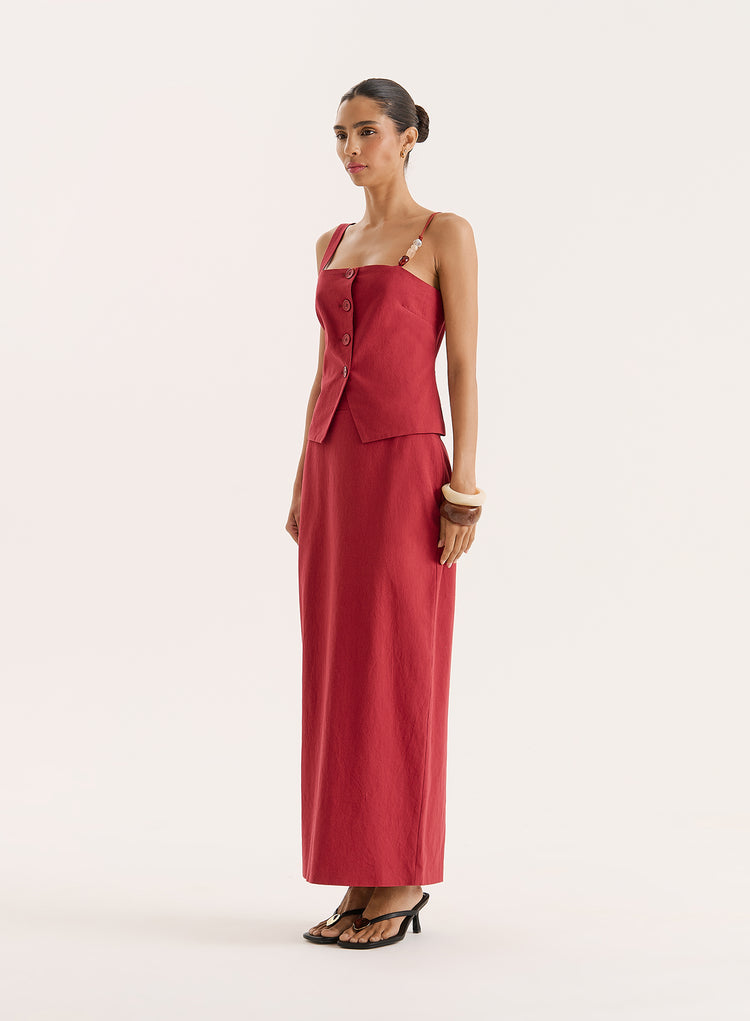 Rust Tailored Maxi Skirt- Irisa
