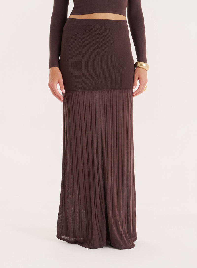 Chocolate Knitted Drop Waist Maxi Skirt- Nancy