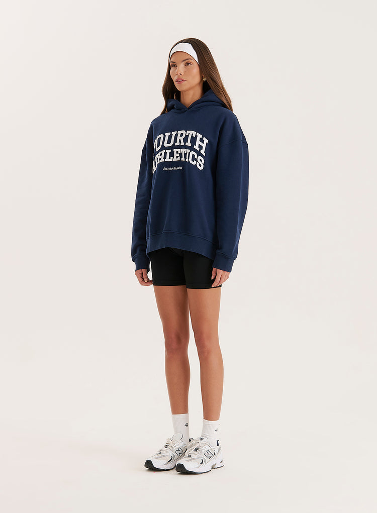 Navy Fourth Athletics Slogan Oversized Hoodie- Bobby