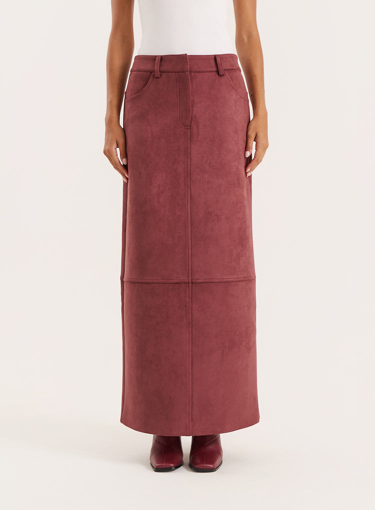 Plum Faux Suede Maxi Skirt- Lorna