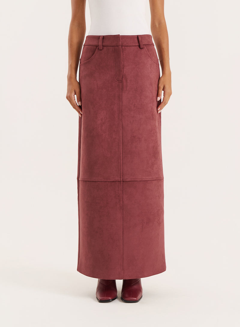 Plum Faux Suede Maxi Skirt- Lorna