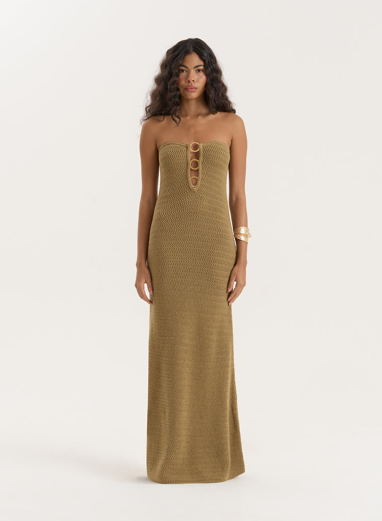 Olive Knitted Bandeau Maxi Dress- Charley