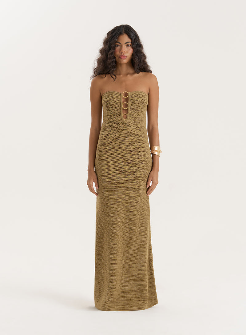 Olive Knitted Bandeau Maxi Dress- Charley