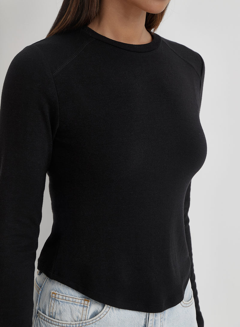 Black Long Sleeve Jersey Top- Hailee