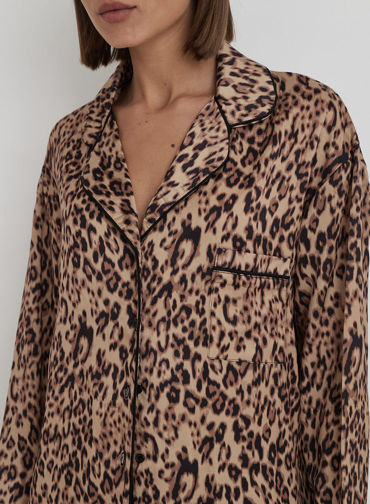 Leopard Print Satin Pyjama Shirt- Holly