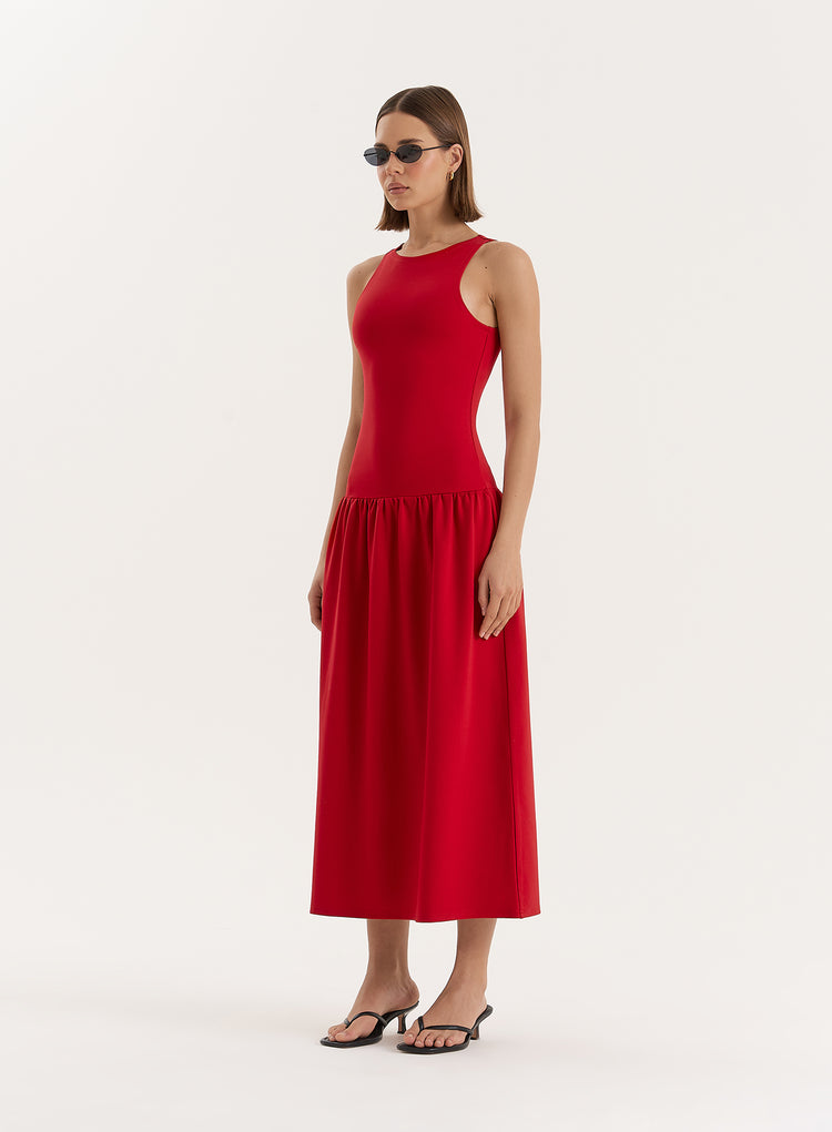 Red Jersey Drop Waist Dress- Shannon