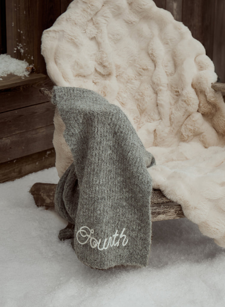 Grey Script Logo Knit Scarf