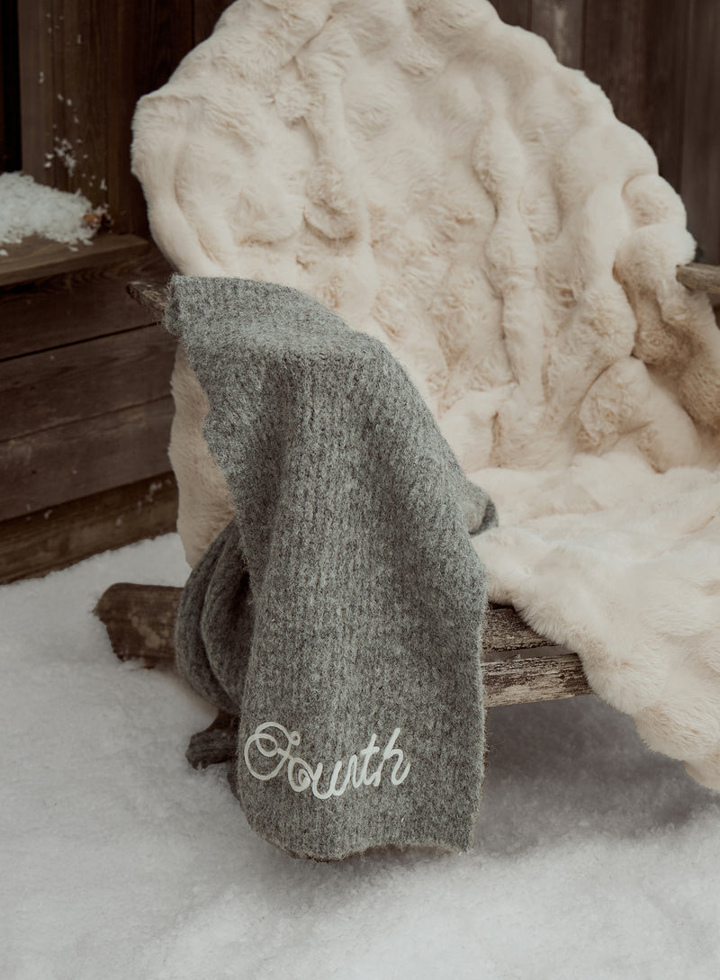 Grey Script Logo Knit Scarf