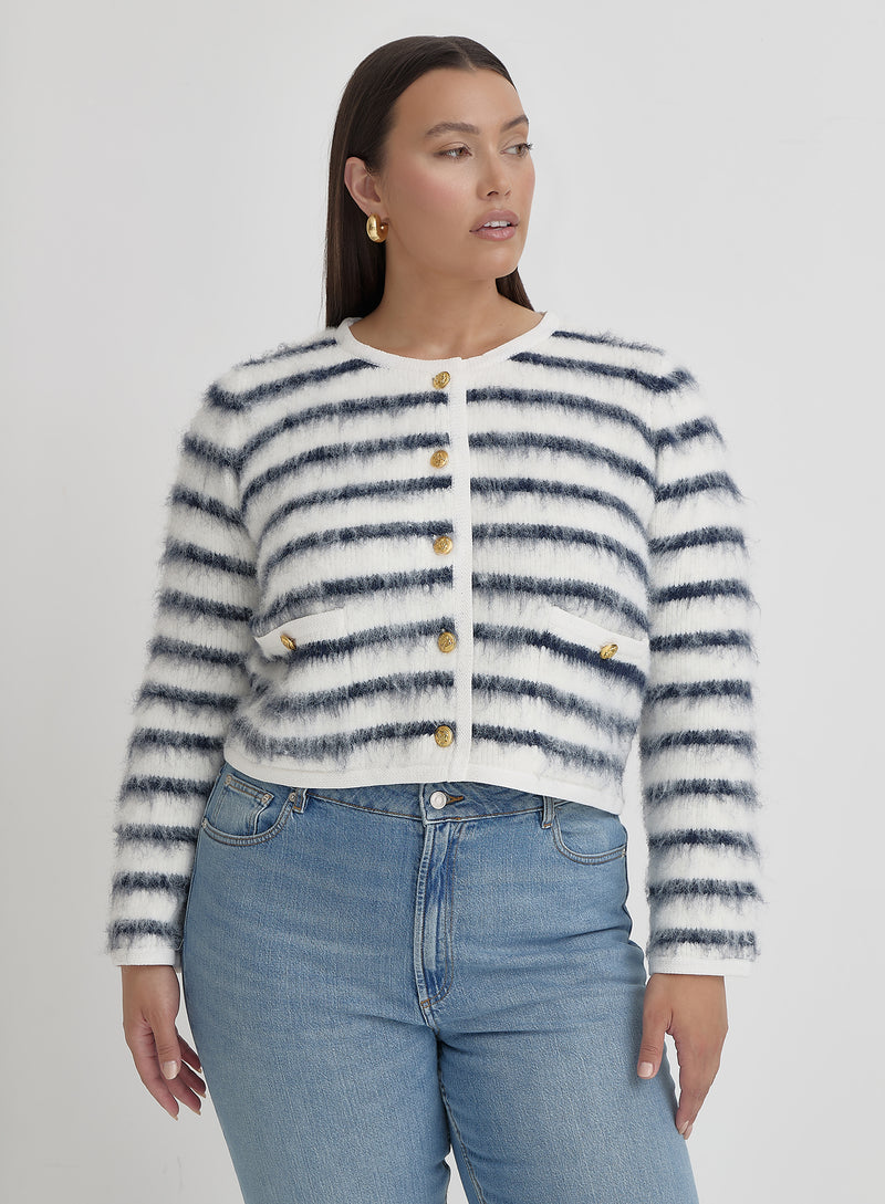 Navy And Cream Plus Size Stripe Cardigan- Janae