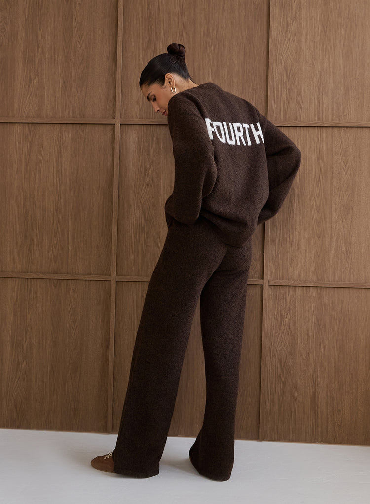 Chocolate Knitted Straight Leg Trousers- Brady