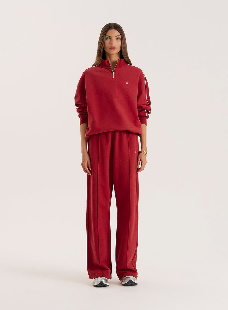 Red Branded Half Zip Cropped Sweatshirt- Gilly