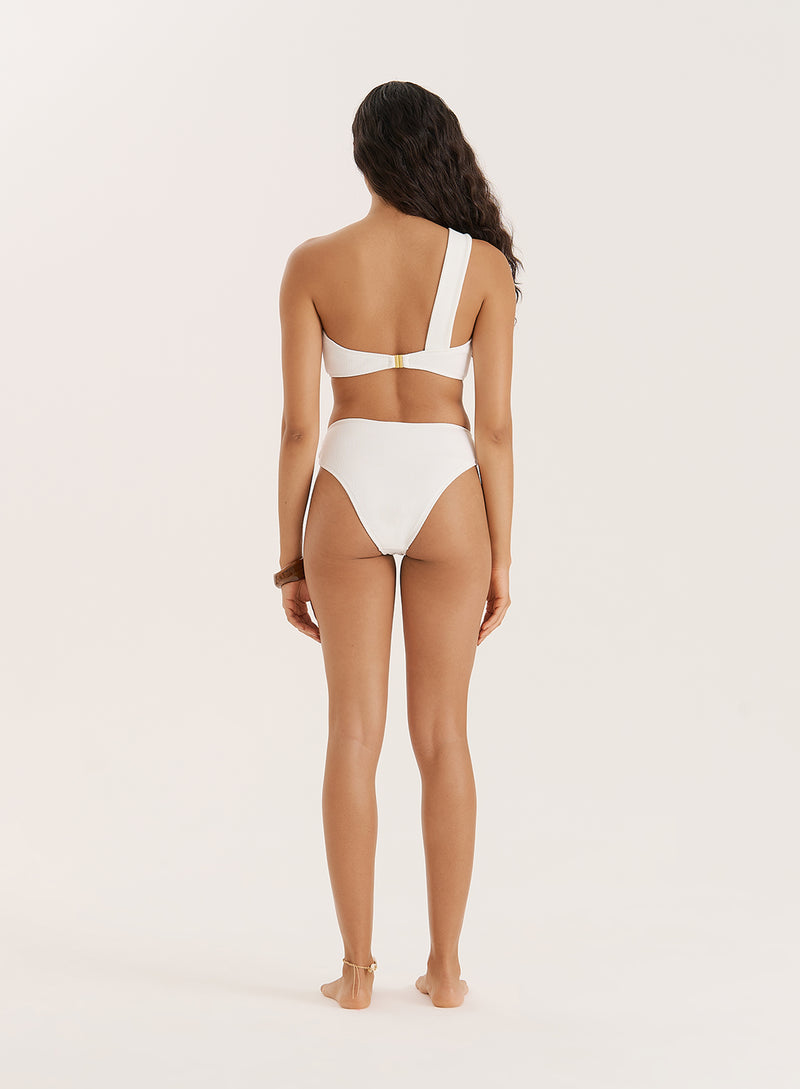 White Crinkle Bead Detail One Shoulder Bikini Top- Paula